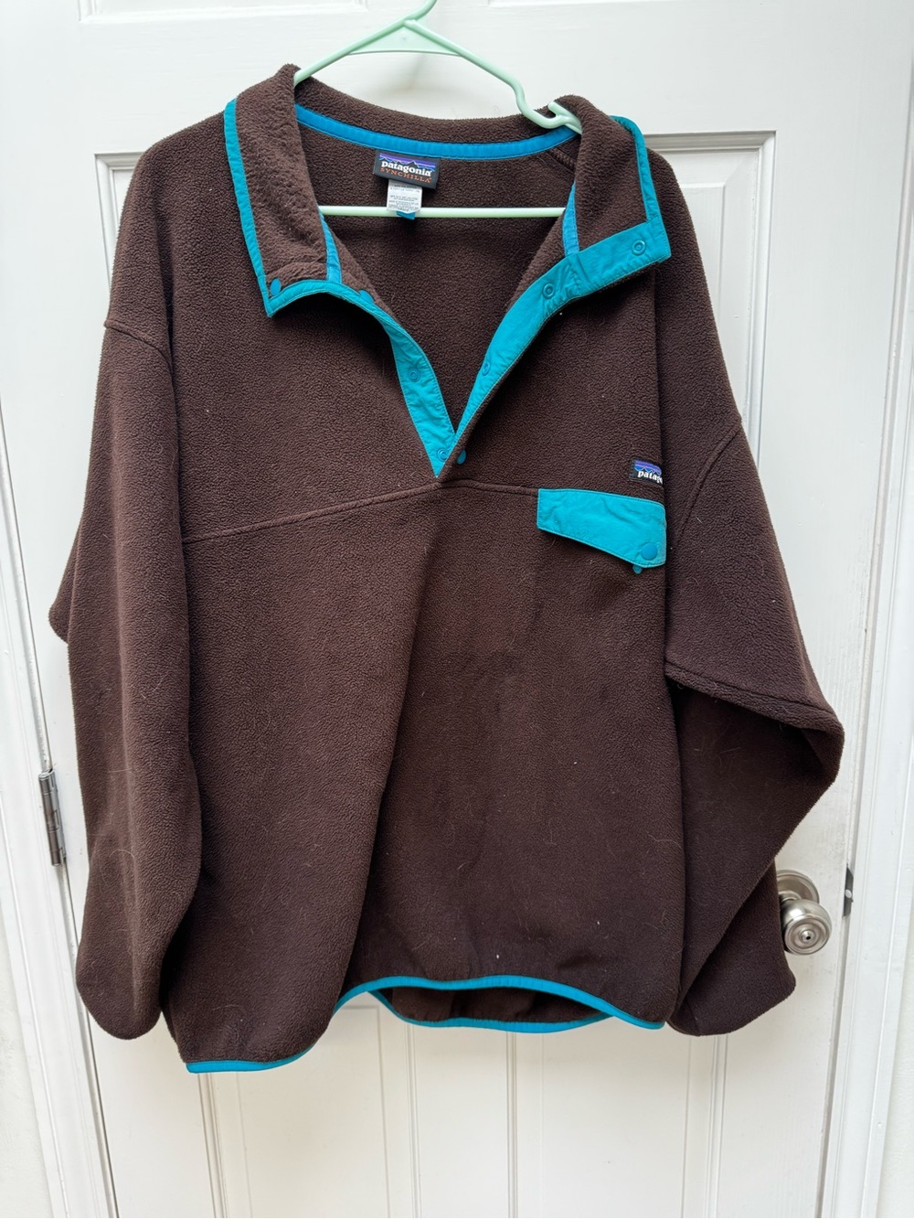 Vintage Patagonia Synchilla Snap-T Brown Fleece Pullover with Teal Trim - Picture 2 of 4